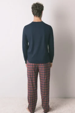 Women'secret Pijamas-Pijama xadrez masculino 100% algodão azul