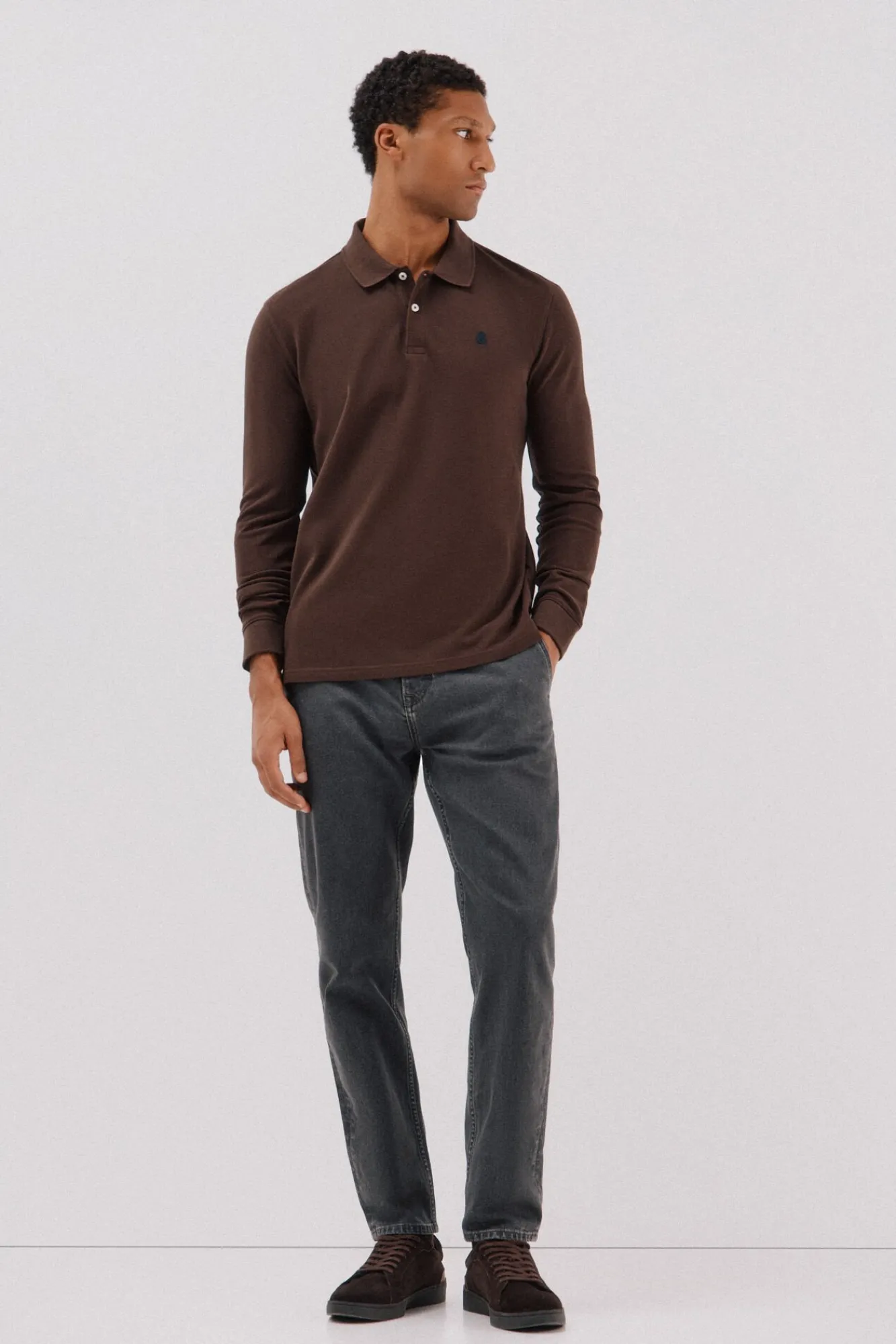 Cortefiel Polos-Polo básico de manga comprida Castanho