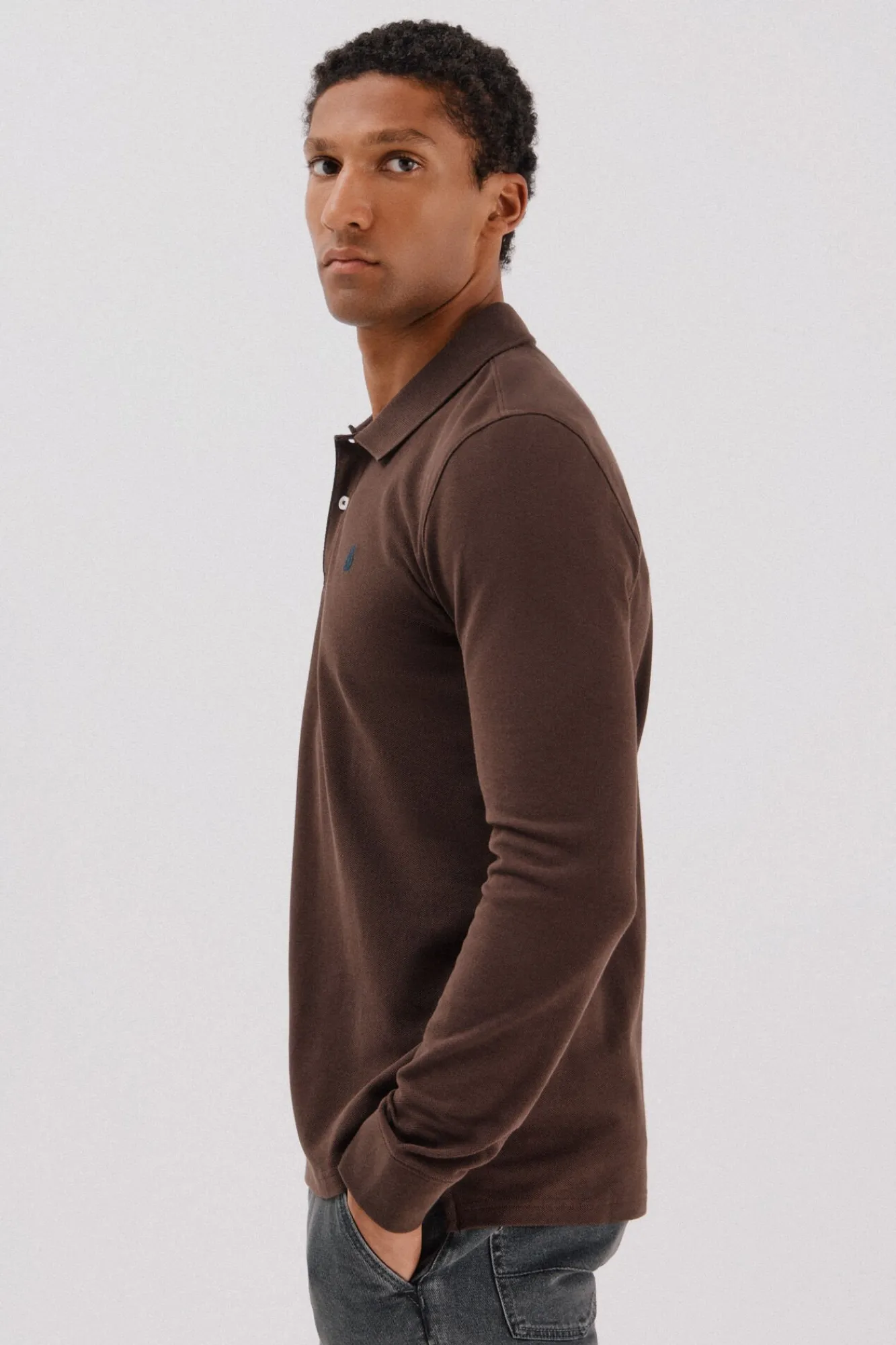 Cortefiel Polos-Polo básico de manga comprida Castanho