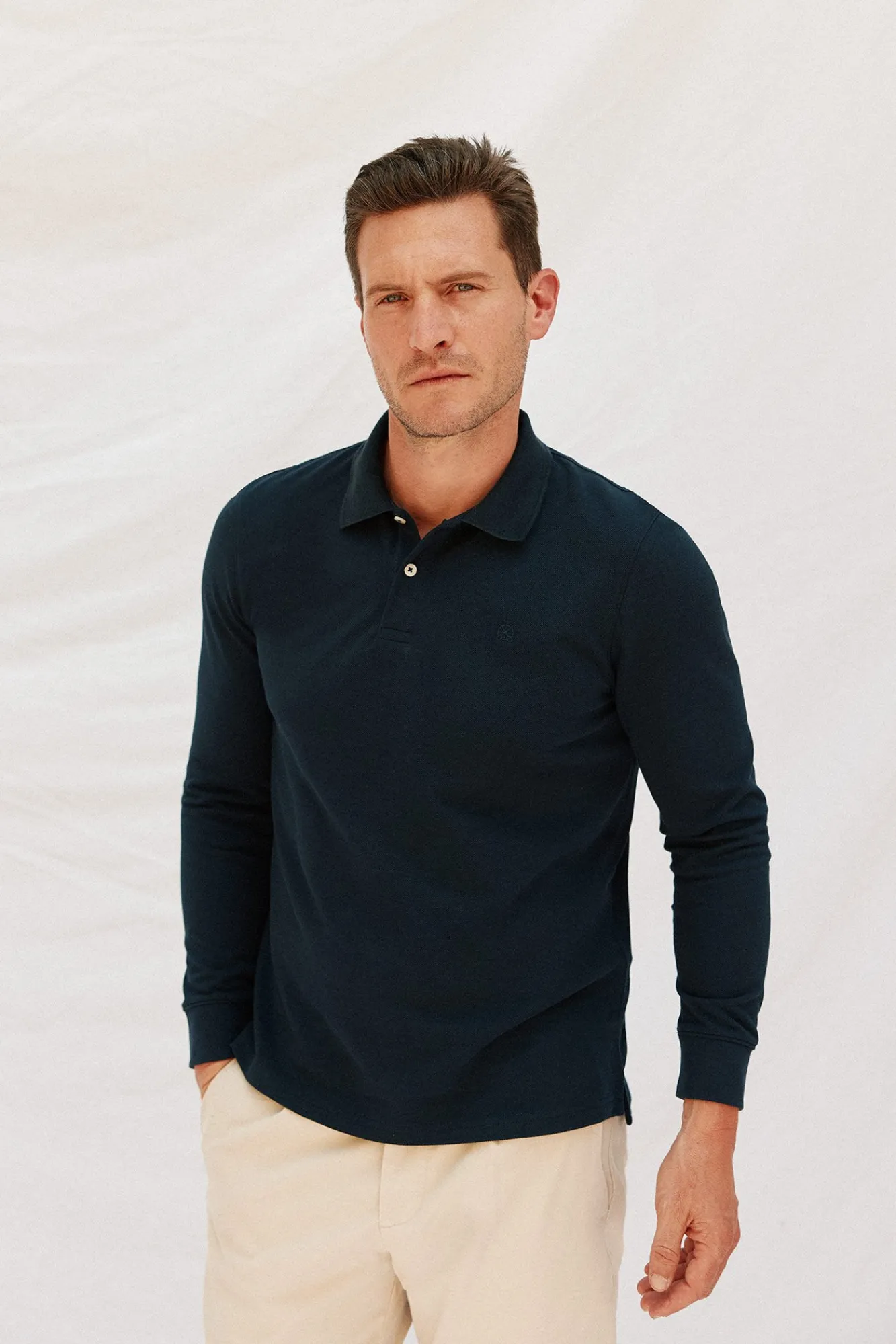 Cortefiel Polos-Polo básico de manga comprida Azul