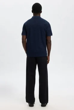 Selected Polos-Polo canelado de manga curta e corte regular Azul