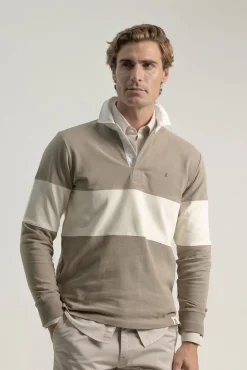 PuroEGO Polos-Polo com listras largas contrastantes em pedra Castanho