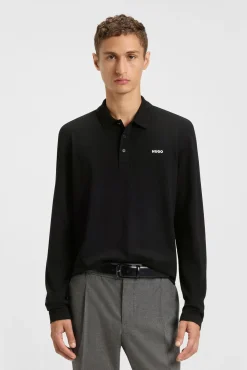 HUGO Polos-Polo de manga comprida Preto
