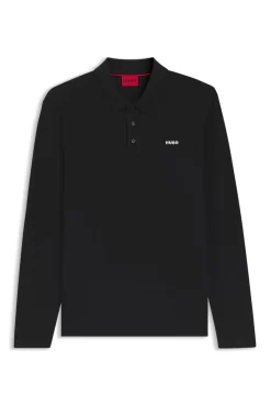 HUGO Polos-Polo de manga comprida Preto