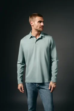 OOTO Polos|T-Shirts-Polo de mão longa Azul