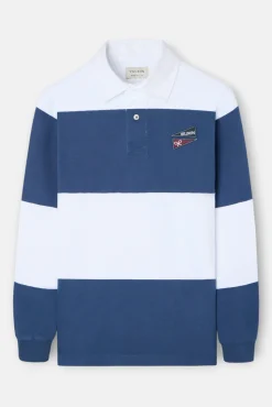 Silbon Polos-Polo de rugby riscas clássica Azul