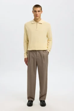 Selected Polos-Polo estruturada com meia fecho-éclair Tostado