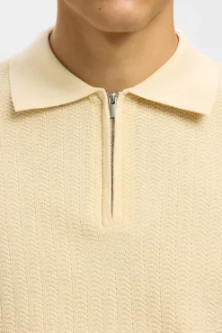 Selected Polos-Polo estruturada com meia fecho-éclair Tostado