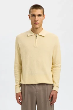 Selected Polos-Polo estruturada com meia fecho-éclair Tostado