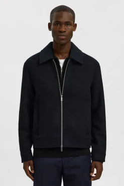 Selected Polos-Polo estruturada com meia fecho-éclair Preto