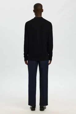 Selected Polos-Polo estruturada com meia fecho-éclair Preto