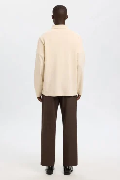 Selected Polos-Polo jacquard de manga manga 100% algodão orgânico Tostado