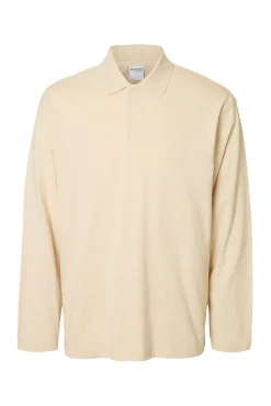 Selected Polos-Polo jacquard de manga manga 100% algodão orgânico Tostado