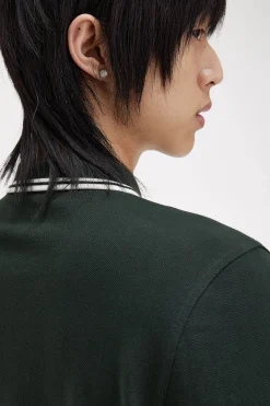 Fred Perry Polos-Polo piqué de manga comprida masculina Verde