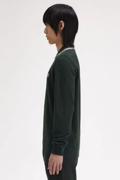 Fred Perry Polos-Polo piqué de manga comprida masculina Verde