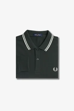 Fred Perry Polos-Polo piqué de manga comprida masculina Verde