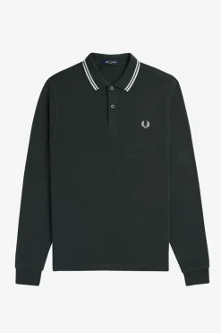 Fred Perry Polos-Polo piqué de manga comprida masculina Verde