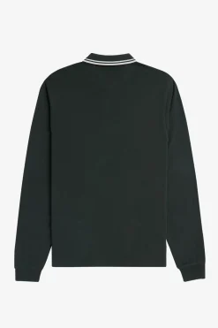 Fred Perry Polos-Polo piqué de manga comprida masculina Verde