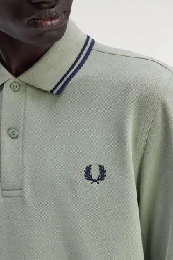 Fred Perry Polos-Polo piqué de manga comprida masculina Verde