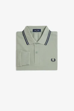 Fred Perry Polos-Polo piqué de manga comprida masculina Verde