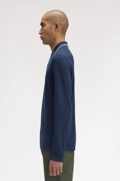 Fred Perry Polos-Polo piqué de manga comprida masculina Azul