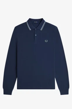 Fred Perry Polos-Polo piqué de manga comprida masculina Azul