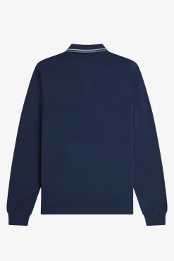Fred Perry Polos-Polo piqué de manga comprida masculina Azul