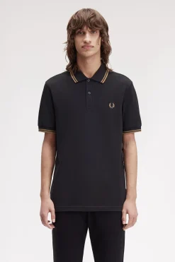 Fred Perry Polos-Polo piqué masculina de manga curta Preto