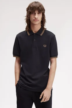 Fred Perry Polos-Polo piqué masculina de manga curta Preto