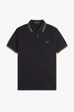 Fred Perry Polos-Polo piqué masculina de manga curta Preto