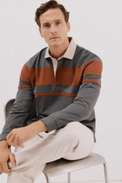 Cortefiel Polos-Polo rugby blocos Cinzento