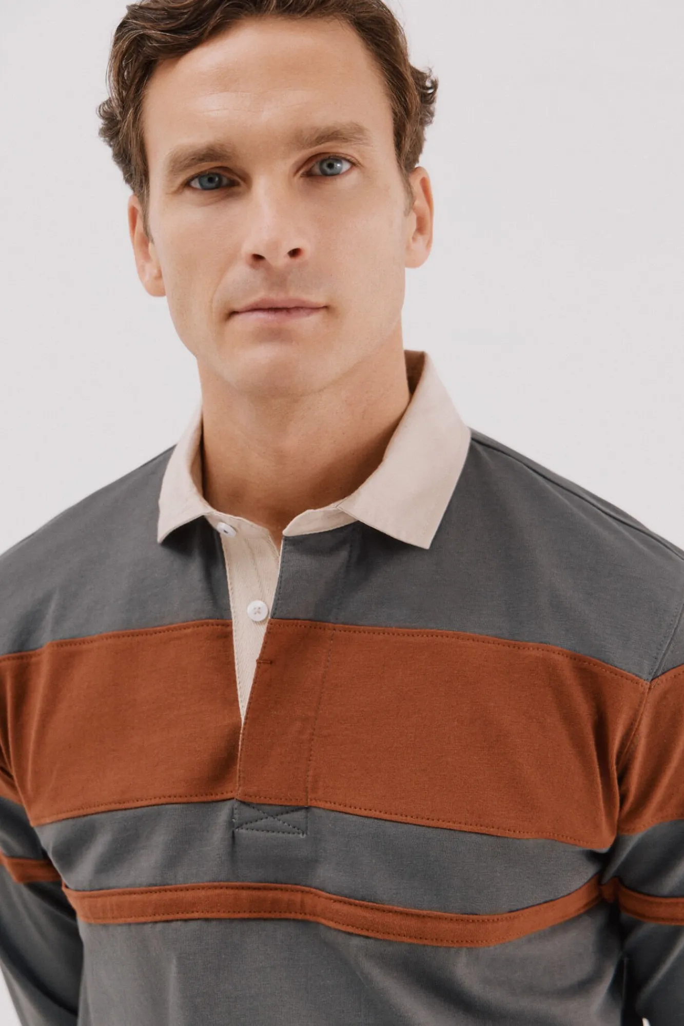 Cortefiel Polos-Polo rugby blocos Cinzento