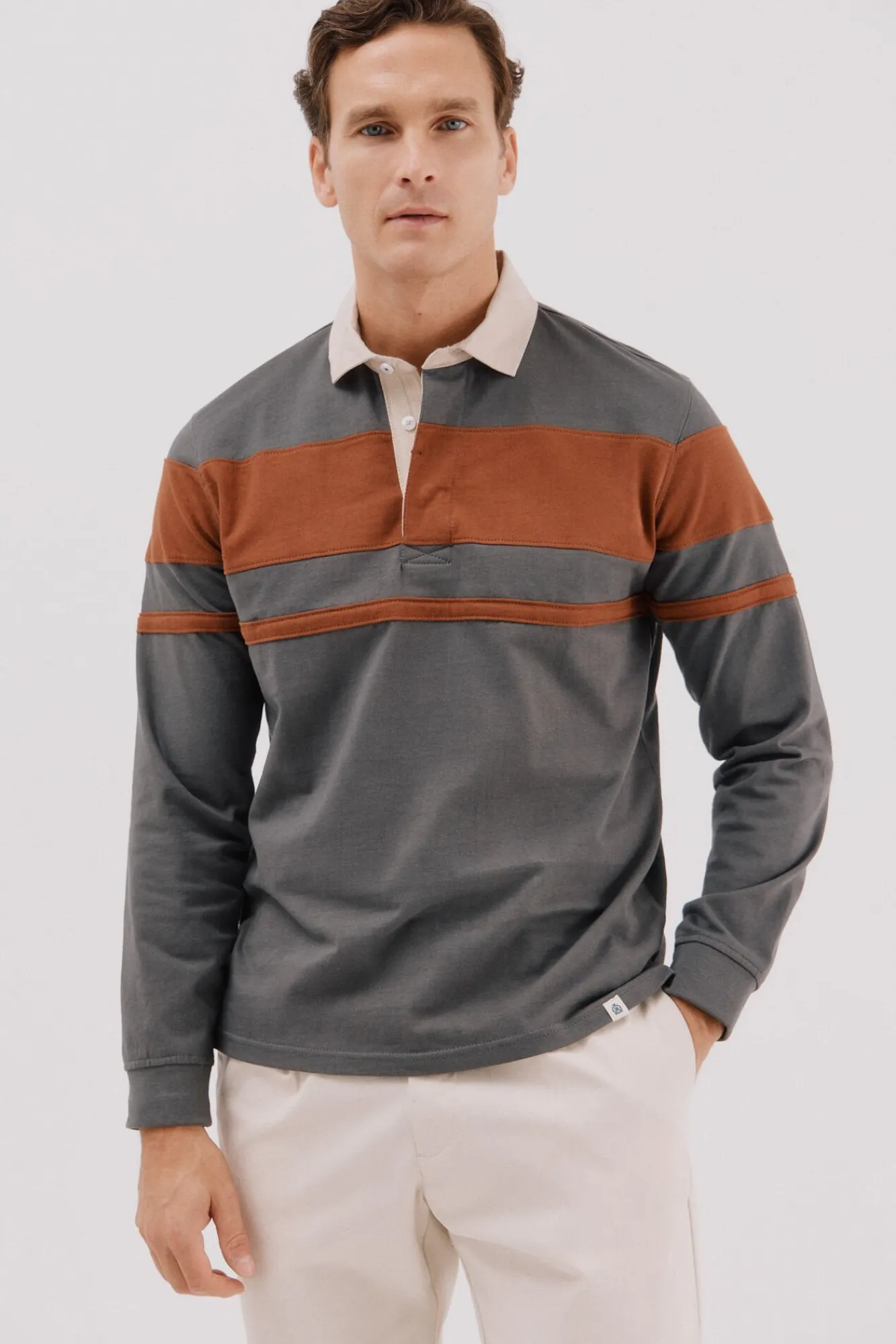 Cortefiel Polos-Polo rugby blocos Cinzento