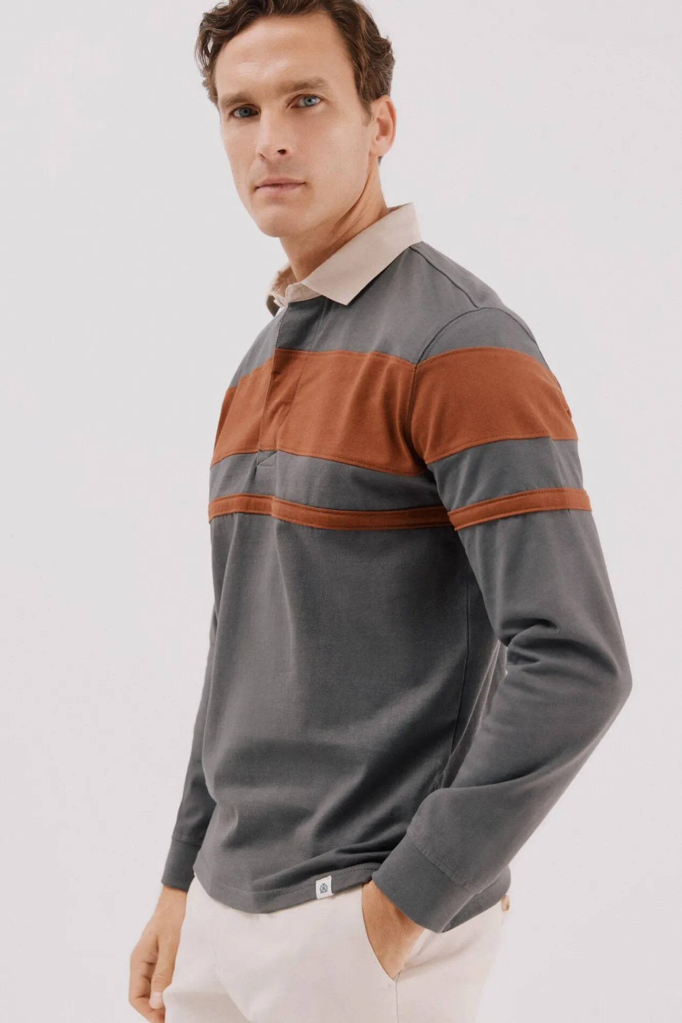 Cortefiel Polos-Polo rugby blocos Cinzento