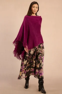 Molly Bracken Sobretudos-Poncho assimétrico com franjas Roxo
