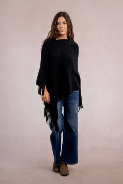 Molly Bracken Sobretudos-Poncho assimétrico com franjas Preto