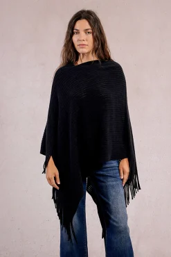 Molly Bracken Sobretudos-Poncho assimétrico com franjas Preto