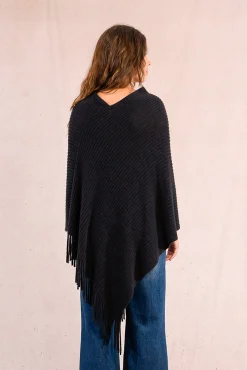 Molly Bracken Sobretudos-Poncho assimétrico com franjas Preto