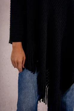 Molly Bracken Sobretudos-Poncho assimétrico com franjas Preto