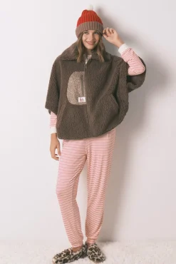 Women'secret Roupões-Poncho curto de robe de borrego marrom do Snoopy cru