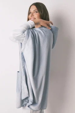 Women'secret Roupões-Poncho polar curto com relevo azul