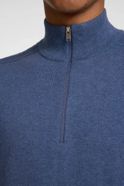 Selected Camisolas-Pulôver de malha com meio fecho de correr 100% algodão Azul