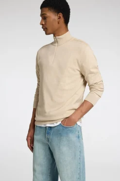 Selected Camisolas-Pulôver de malha com meio fecho de correr 100% algodão Tostado