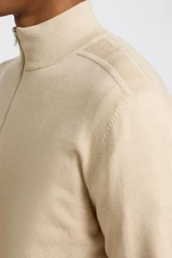 Selected Camisolas-Pulôver de malha com meio fecho de correr 100% algodão Tostado