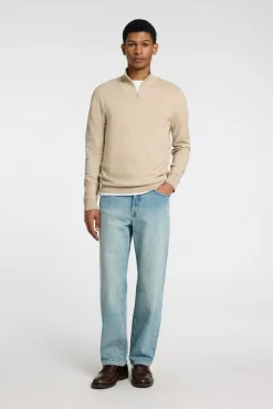 Selected Camisolas-Pulôver de malha com meio fecho de correr 100% algodão Tostado