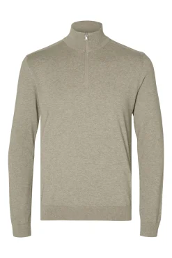 Selected Camisolas-Pulôver de malha com meio fecho de correr 100% algodão Verde