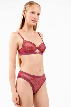 Gisela Roupa Interior-Renda alta de cueca floral vermelho