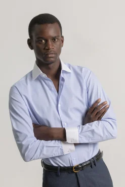 PuroEGO Camisas|Camisas Clássicas-Riscas listrada regular Azul