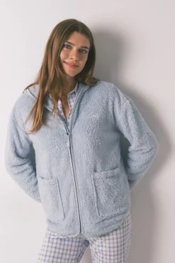 Women'secret Roupões-Robe curta de tecido de pelo lurex azul