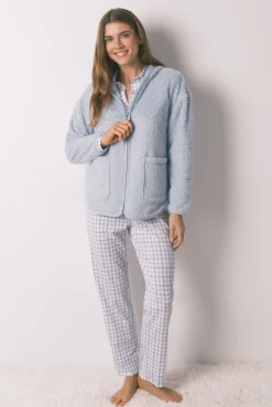 Women'secret Roupões-Robe curta de tecido de pelo lurex azul